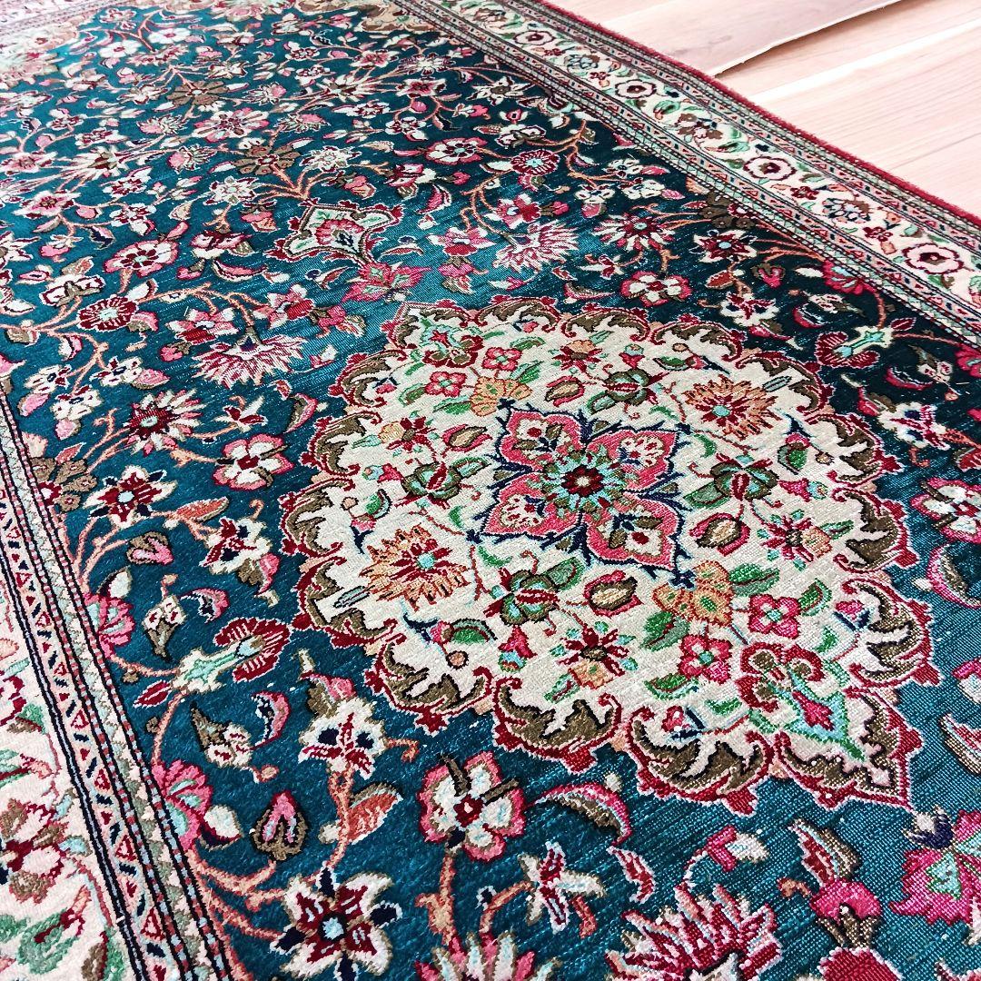 専用 Y3245 高級ペルシャ絨毯 クム産 シルク100% 手織り 298㎝