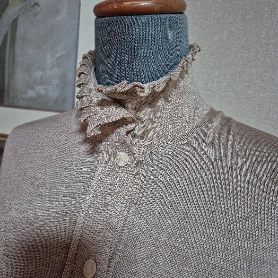 PringleOF SCOTLANDベージュフリルスタンドカラーシャツXL