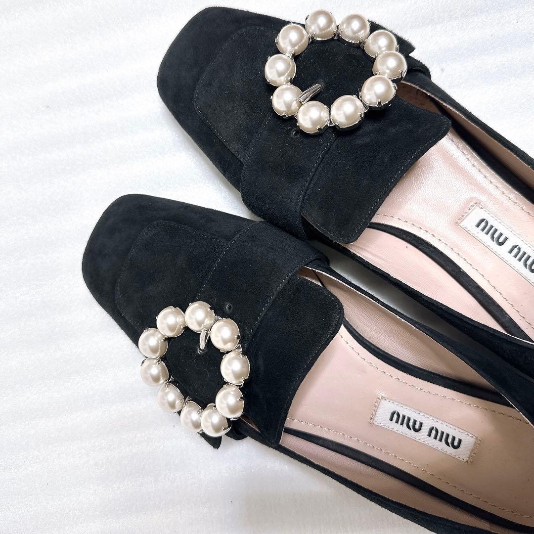 MIUMIU ミュウミュウパールフラットシューズパンプスローファー靴