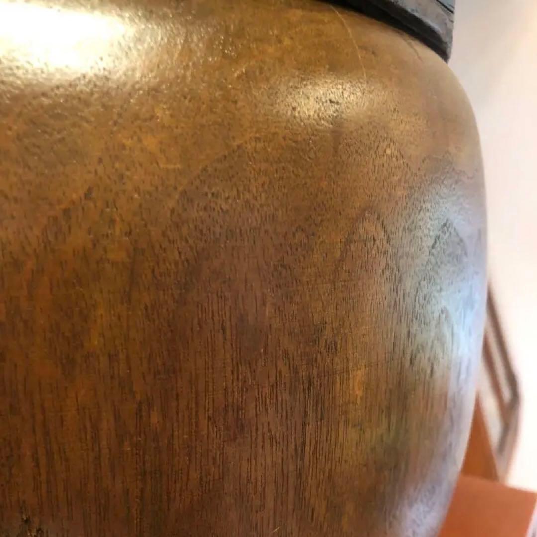 明治〜大正時代 《 木製 丸火鉢 》無垢木材 銅壺 骨董 古道具 古物