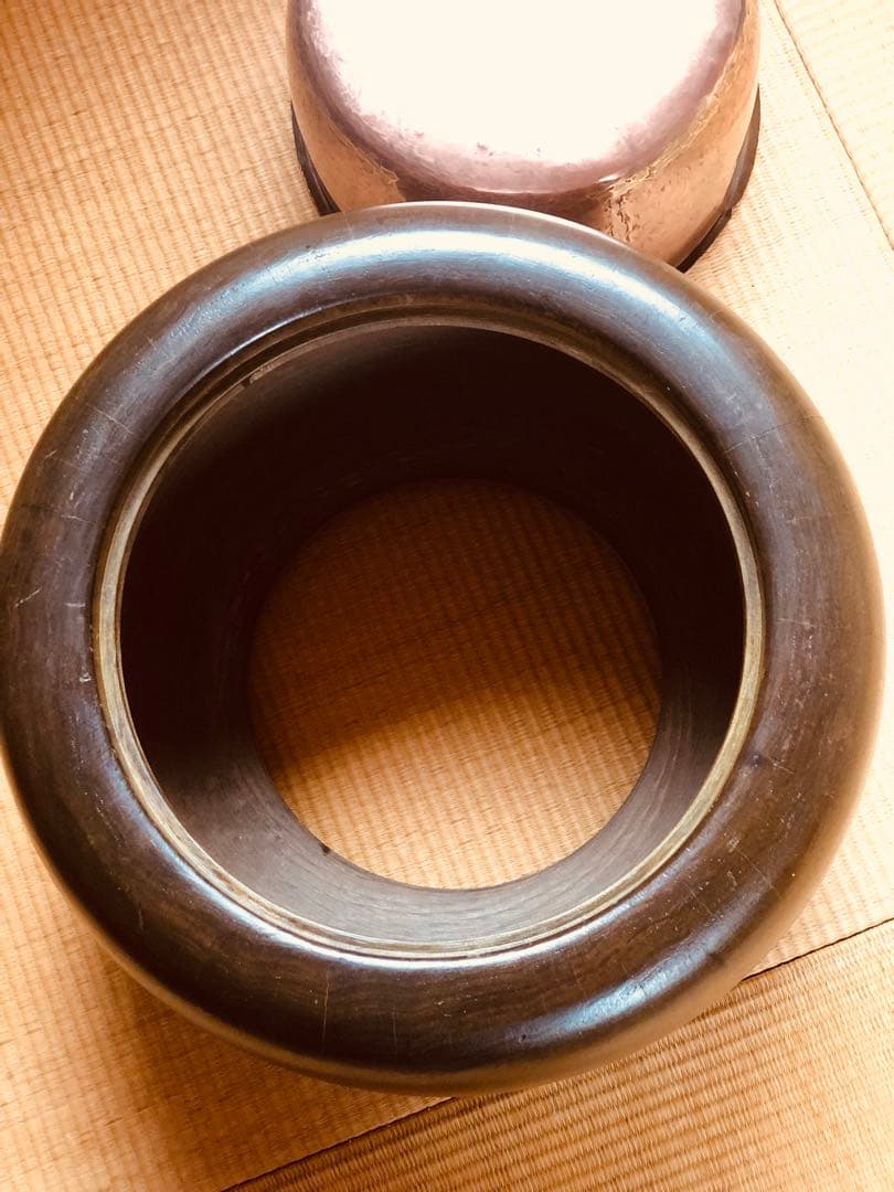 明治〜大正時代 《 木製 丸火鉢 》無垢木材 銅壺 骨董 古道具 古物