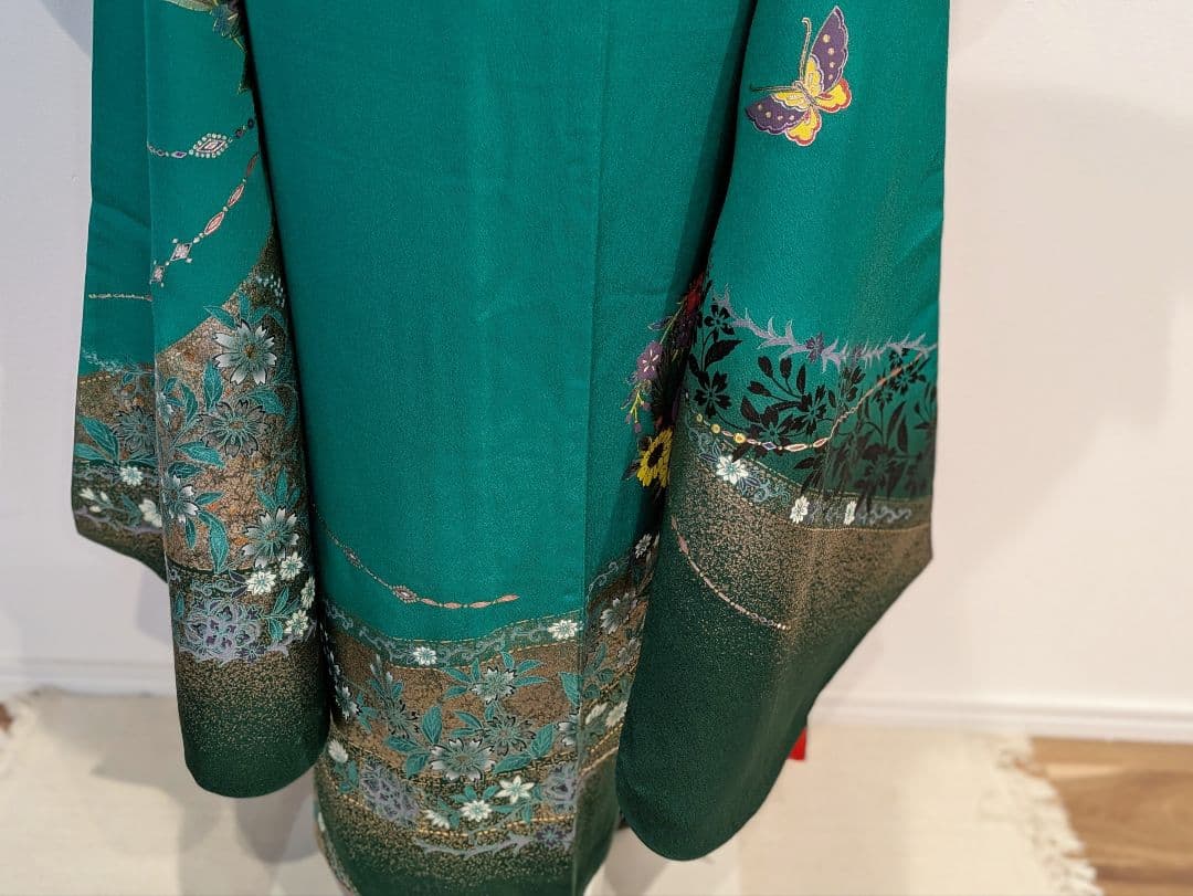 振袖フルセット 身丈164裄70 豪華振袖 金銀彩 緑 黒 更紗 逸品 成人