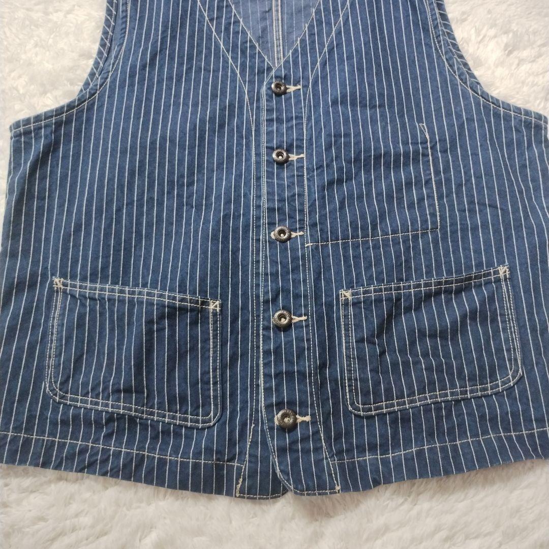 希少☆美品☆Schott デニムベスト ヒッコリー ストライプ XL 青 ブルー