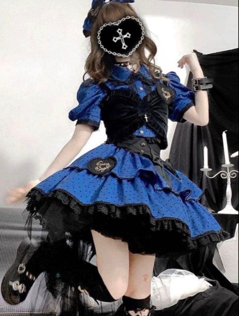 水玉 ビスチェ スカートセット ゴスロリ ロリータ アイドル衣装 青黒