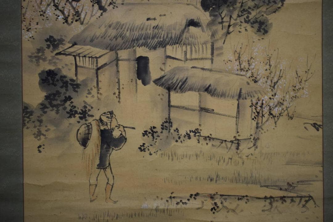 真作/里見雲嶺/梅花山水人物図/布袋屋掛軸HF-761