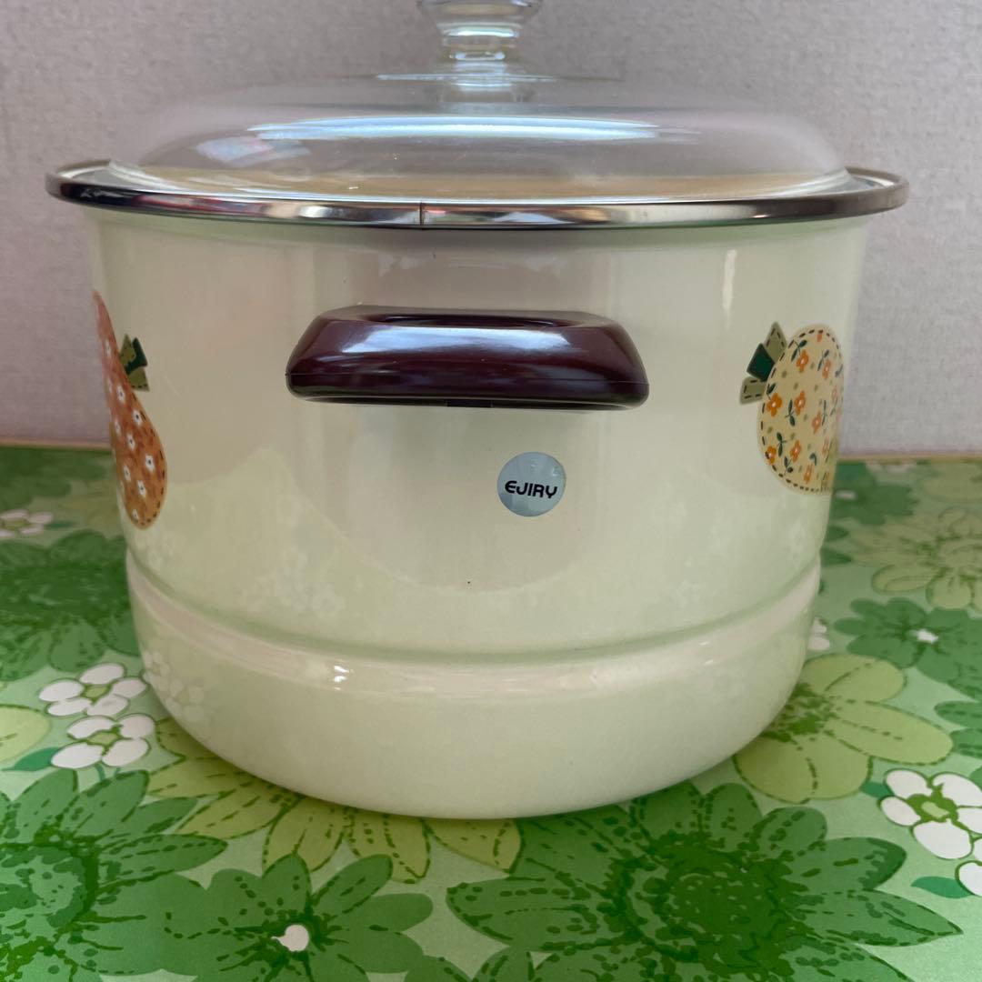 EJIRY エジリー 蒸し器兼用鍋 深型鍋 蒸し茶碗付き 24cm アップリケ柄