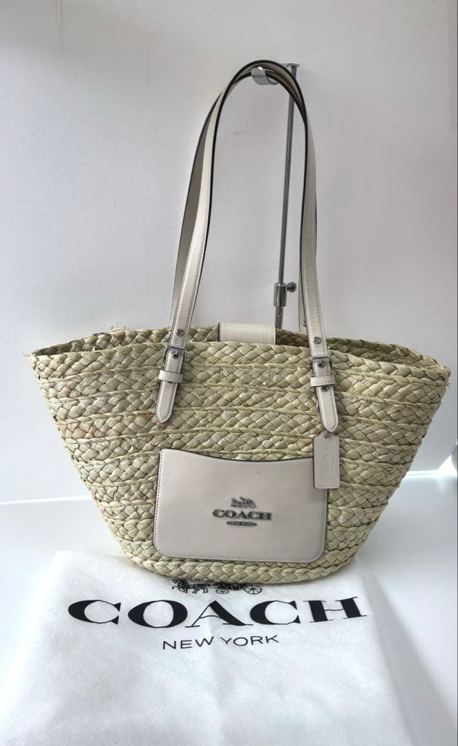 COACH コーチ レザー×ストロー カゴバッグ トート 大容量 楽天市場】COACH コーチ かごバッグ SM STRAW TOTE CQ785 レディース
