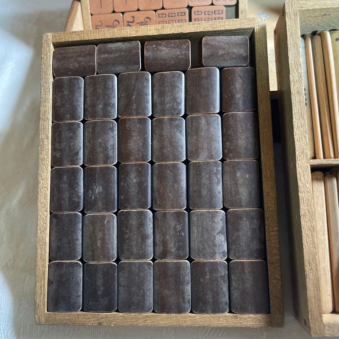 骨董品】中国 竹嵌 骨牌 背竹牌 麻雀牌 箱付