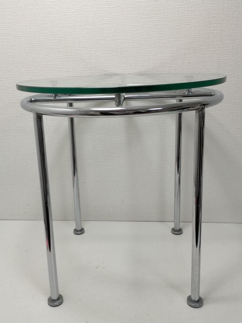 ガラスサイドテーブル 丸型 強化ガラス クロム脚 北欧風 250808-2Y