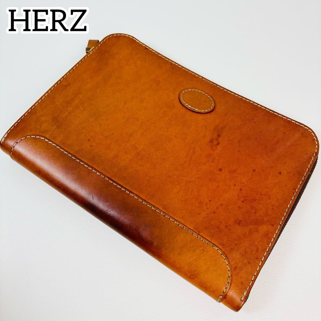 1280【希少】HERZ ヘルツ 本革 レザー クラッチバッグ PCケース A4