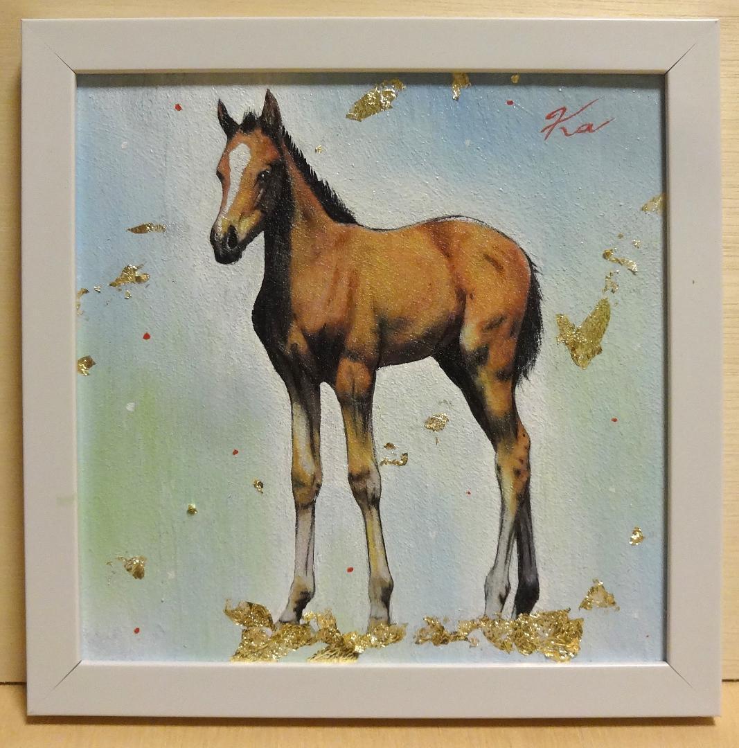 上鈴木正一 油彩画 20cm角『 佇む子馬 』新作原画 オススメの作品です