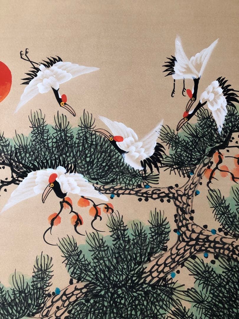 田世光 松鶴延年 掛け軸 四尺 中国絵画 書画 手描き 花鳥図 鶴