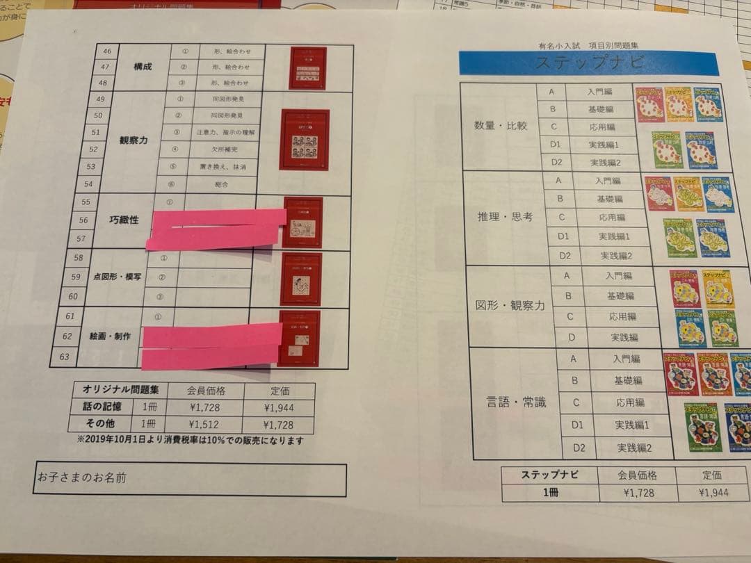 伸芽会問題集　59冊（巧緻性2.3と絵画2.3はありません）ステップナビA 4冊