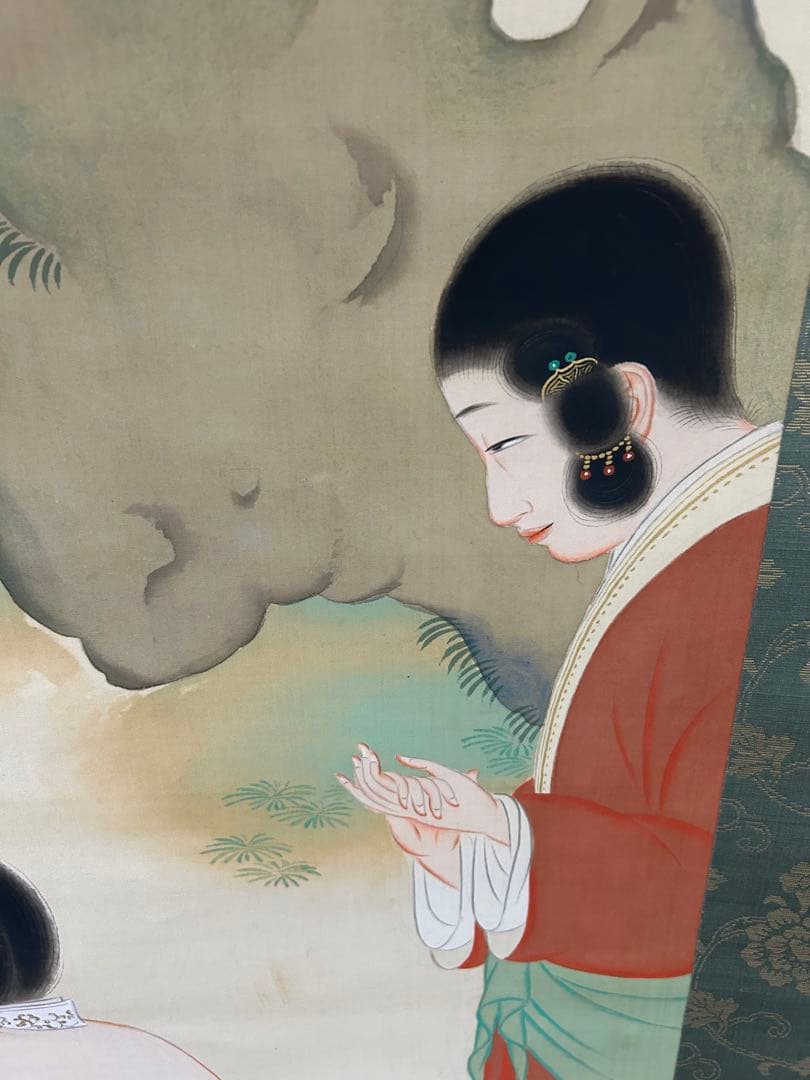 橋本永郁 聴琴 美人図 双幅 共箱 漆塗軸先 掛け軸 骨董品 - メルカリ