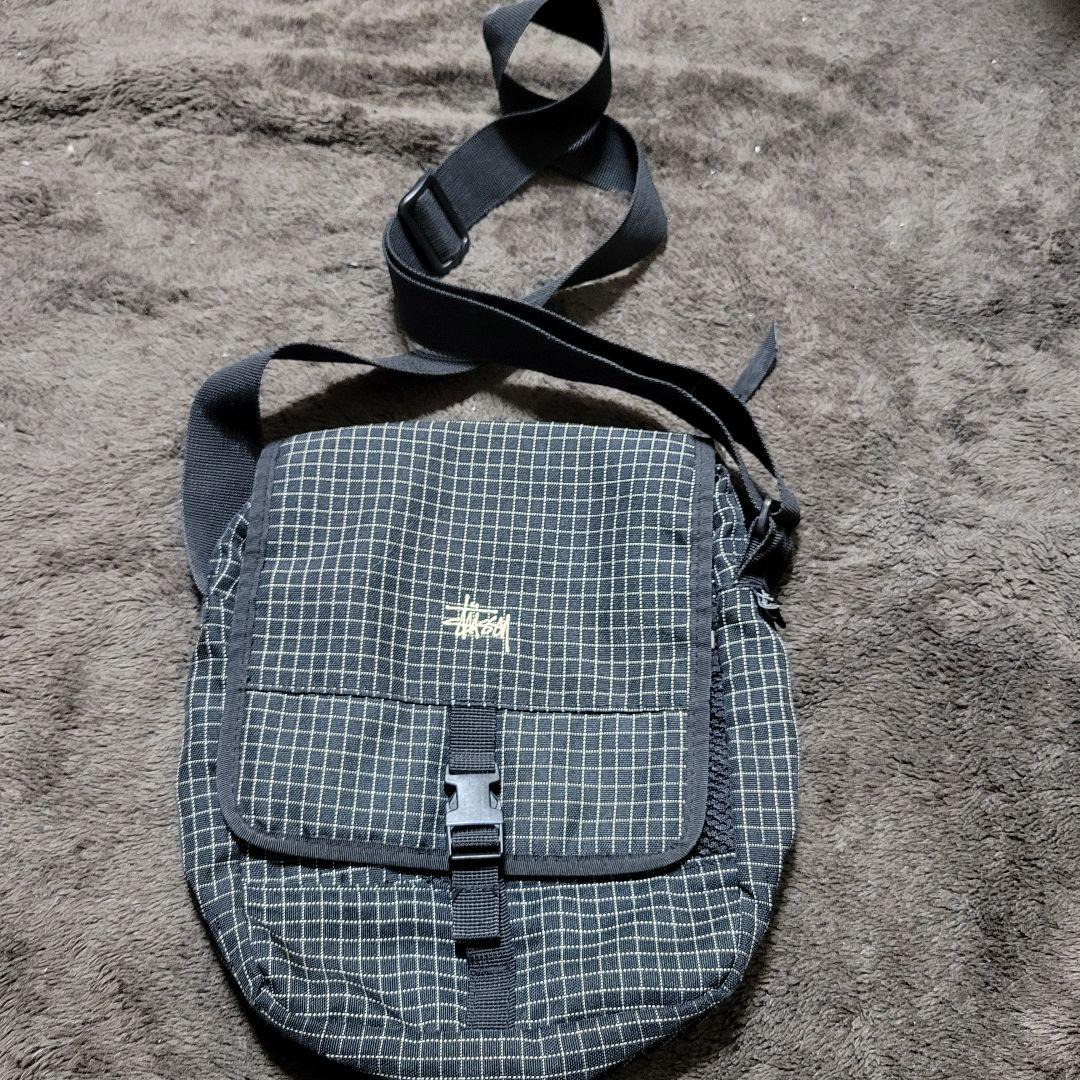 stussy old 90s 紺タグ ショルダーバッグ グラフチェック - メルカリ