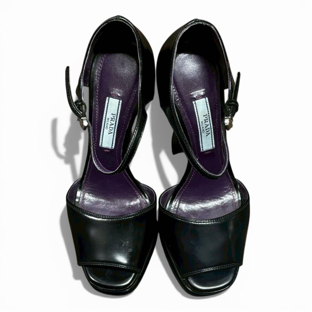 PRADA プラダ パテントレザー ヒールサンダル 黒 36 - メルカリ