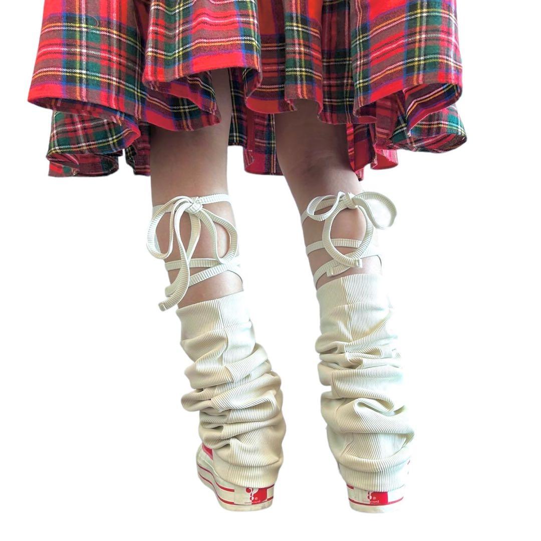 heihei レッグウォーマー リボン ホワイト - メルカリ