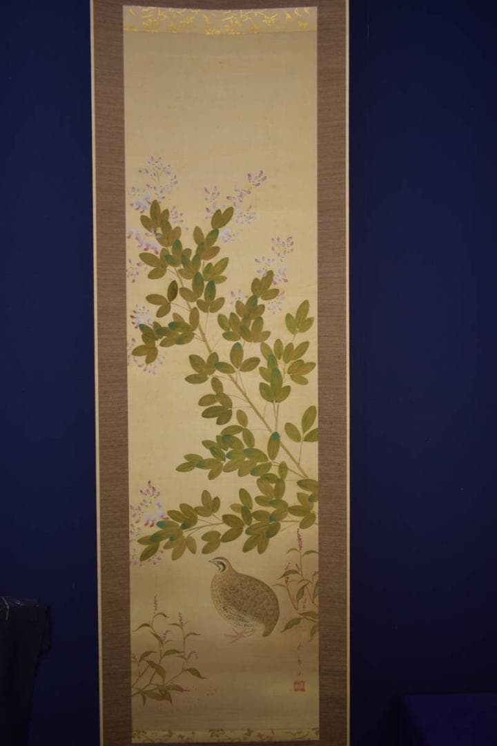 真作/貴道春鳳/敬太朗/萩に鶉図/ウズラ図/布袋屋掛軸HI-760 - メルカリ