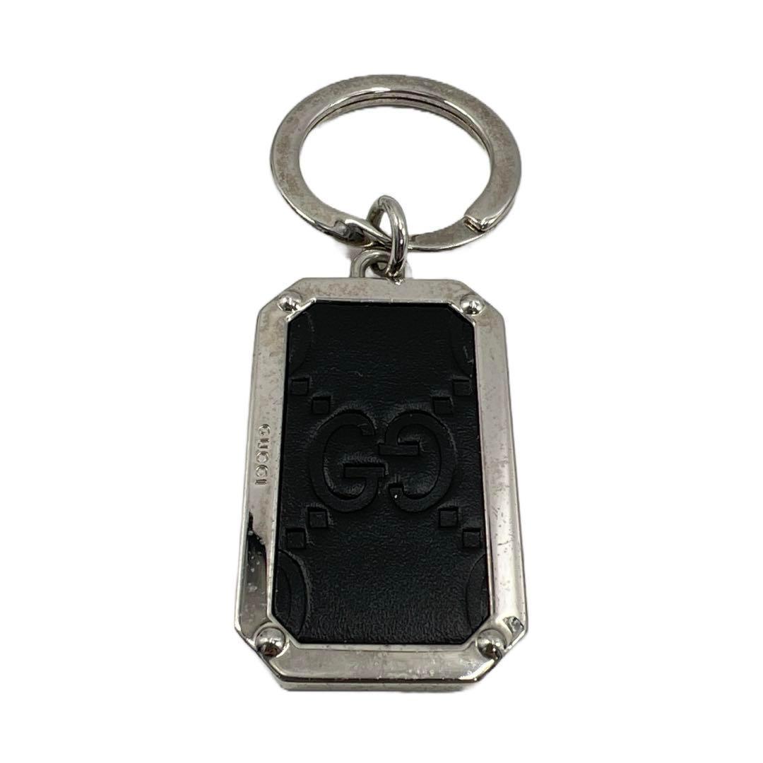 GUCCI グッチ キーリング メタル レザー GG シマ シルバー ブラック