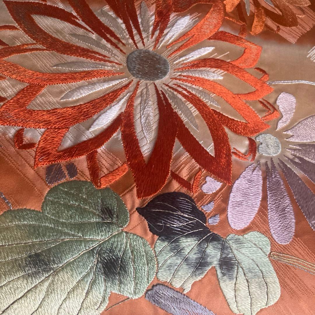 アンティーク名古屋帯 刺繍の大輪花模様 大正ロマン 正絹 上質 No.2-27