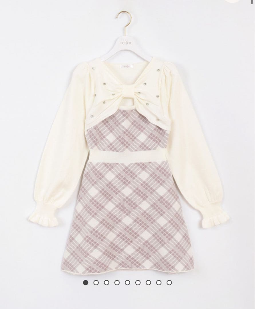 evelyn 長袖チェックリボンニット ワンピース ピンク リボンチェックニットワンピース｜evelyn（エブリン）公式通販サイト