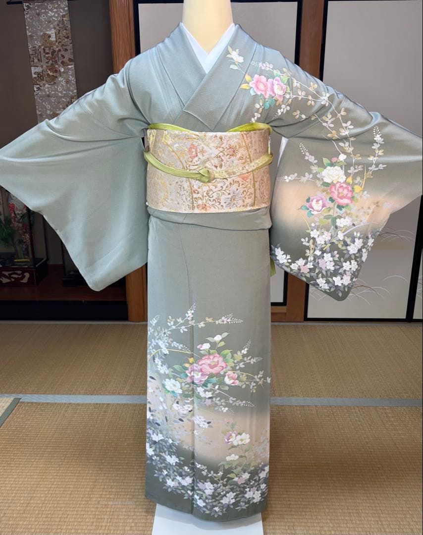 正絹華やかな訪問着4点フルセット 訪問着 袋帯 帯締め帯揚げ - メルカリ