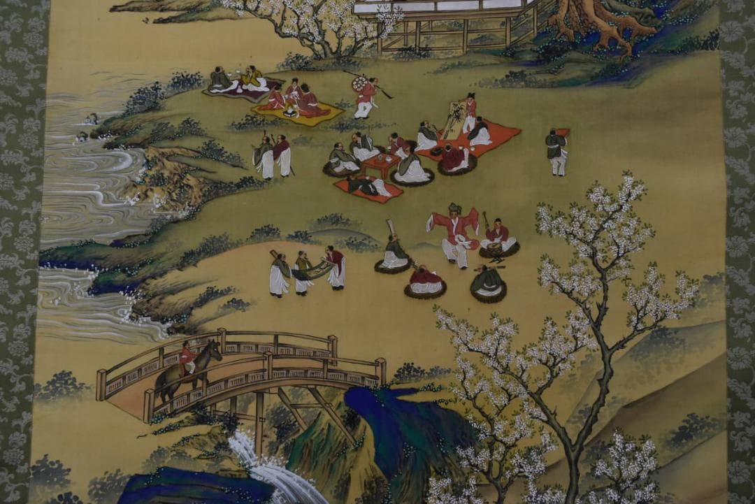 作者不詳/秋景本光城境内図/山水図/人物図/掛軸/名家伝来/AE-157