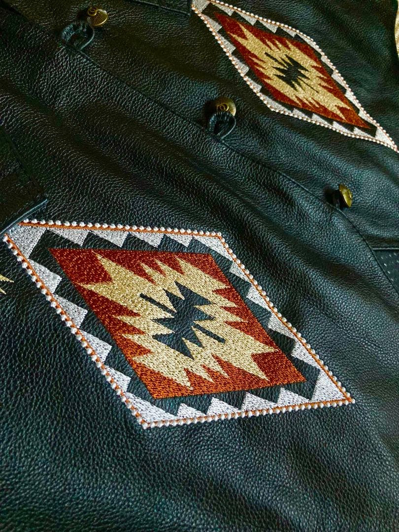 ワイルド 本革 オルテガ ナバホ レザー ベスト 黒 新品 ネイティブ サイズL