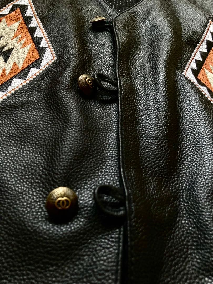 ワイルド 本革 オルテガ ナバホ レザー ベスト 黒 新品 ネイティブ サイズL