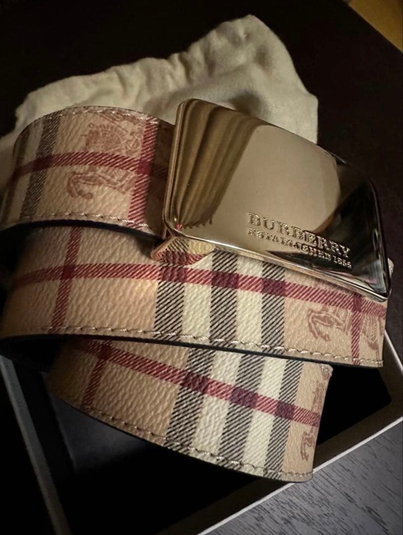 バーバリー メンズ 紳士 本革 ベルト レザー ホース ロゴ ノバチェック