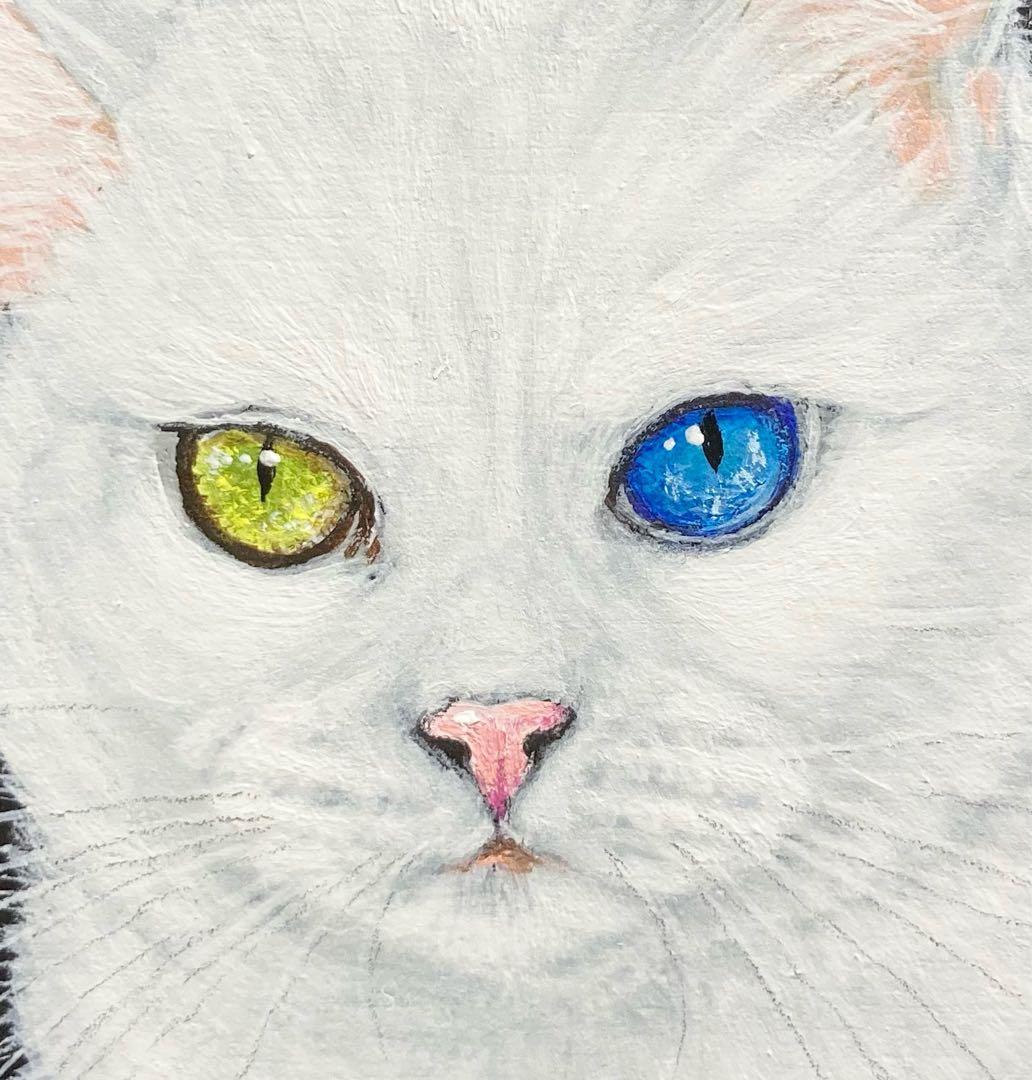 猫の絵 アクリル画no.52 白猫 幸せを呼ぶオッドアイ - メルカリ