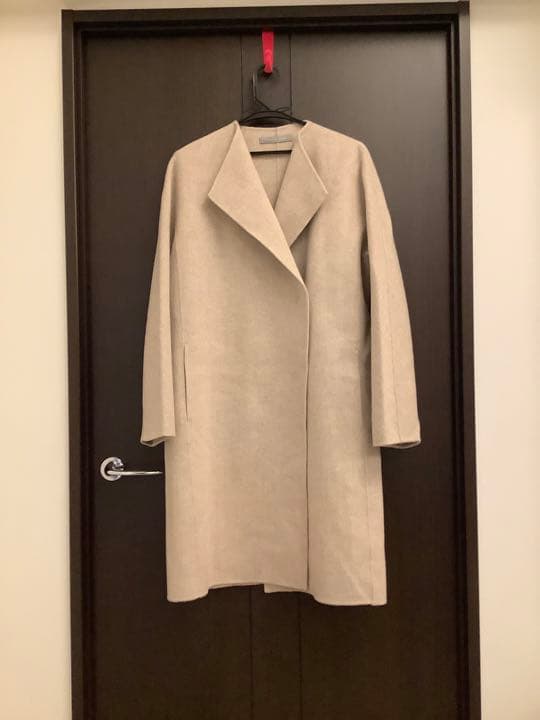 theory luxe カシミヤ混ダブルフェイス ノーカラーコート ベージュ38