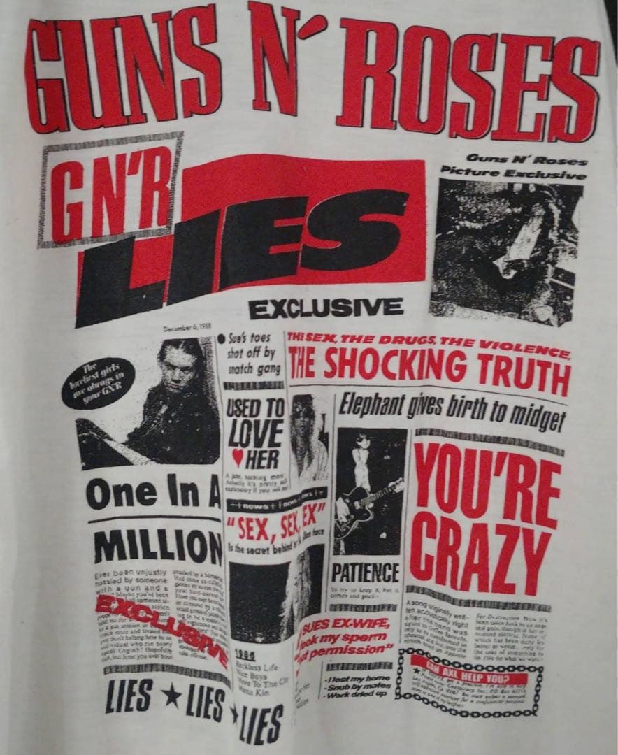 ガンズ・アンド・ローゼズ ベースボールシャツ 白×グレー М