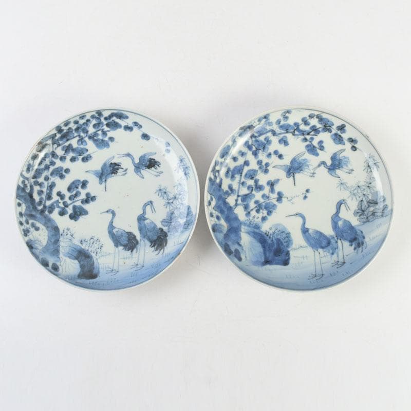 中国 青花 花草鳥文盤 皿 一對 在銘 C 9290 - メルカリ