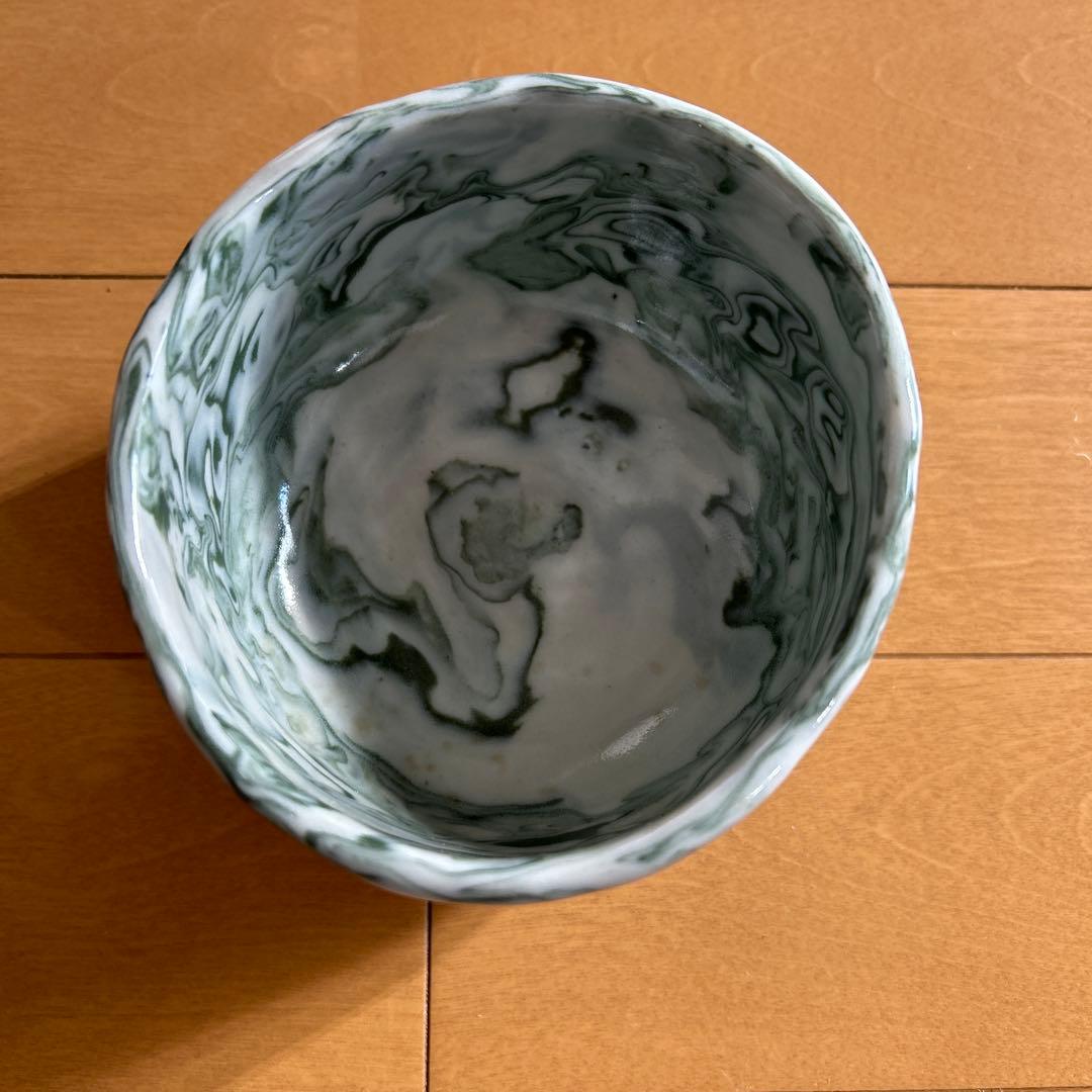 茶道具緑と白のマーブル模様 茶碗 - メルカリ