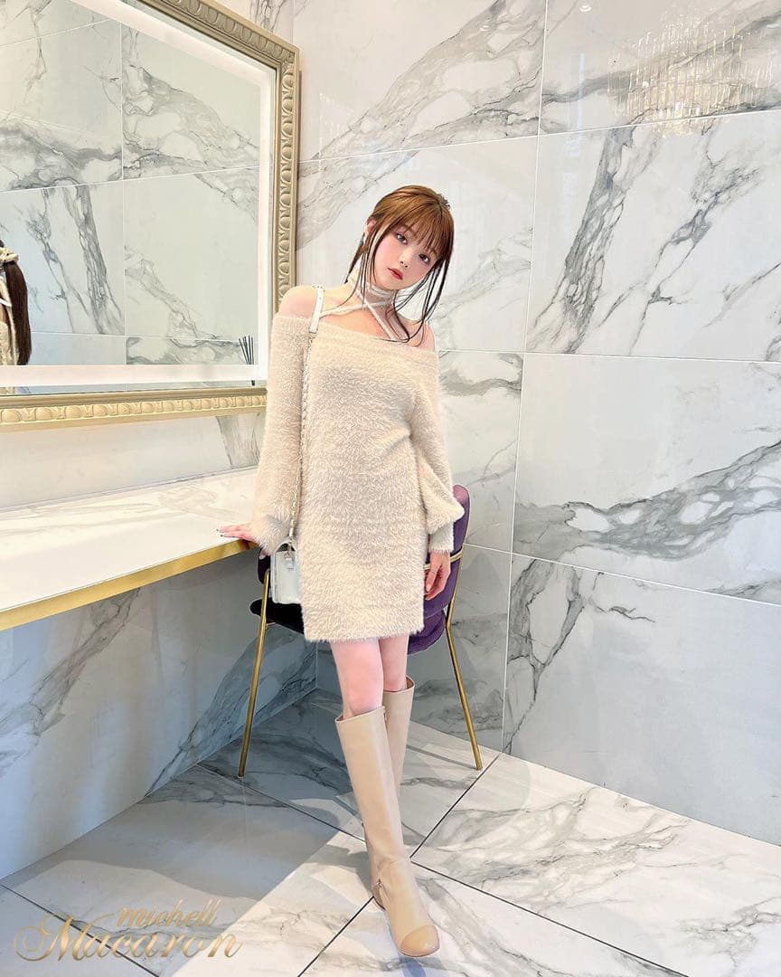 ミシェルマカロン シャギークロスニットワンピース - メルカリ