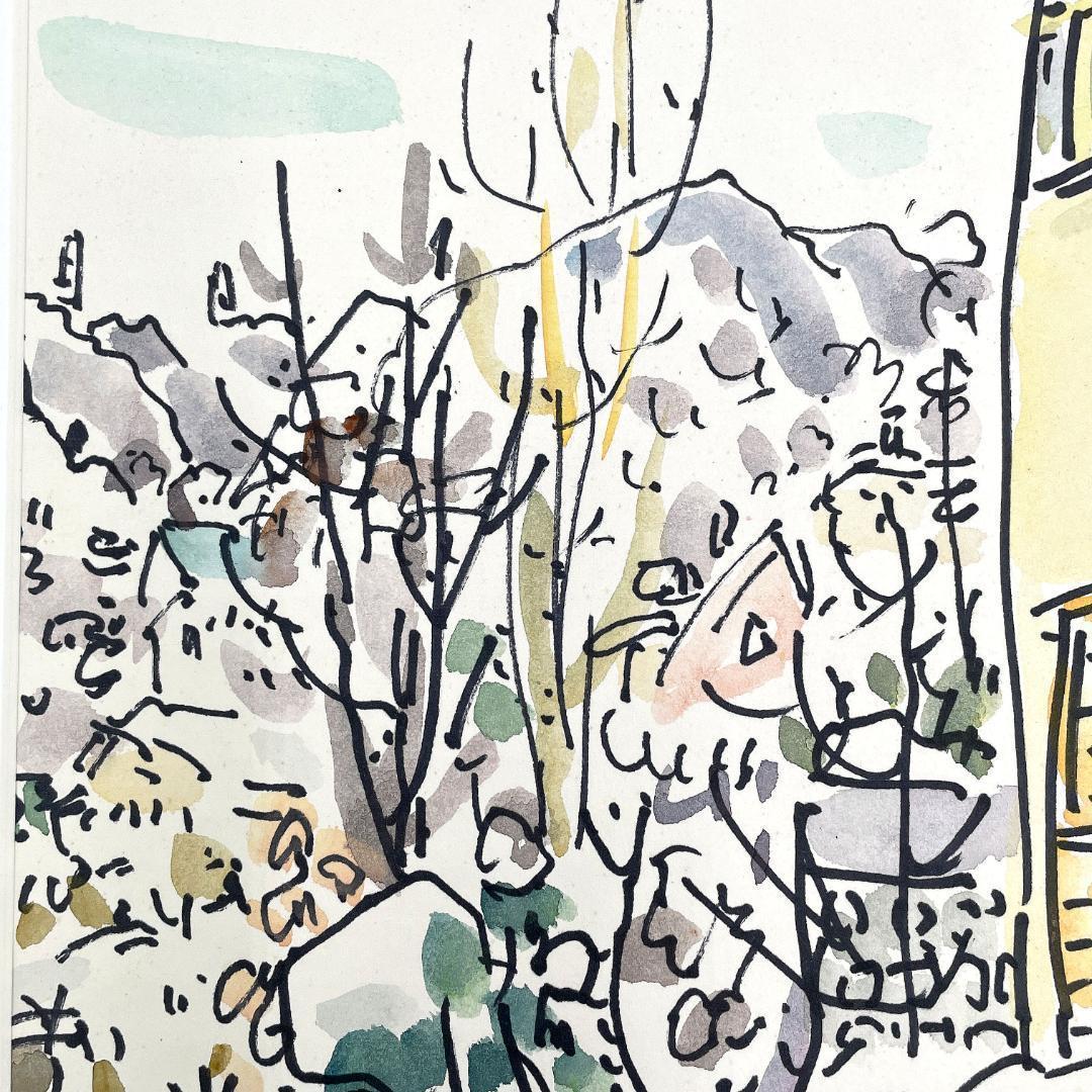 美品 竹内一郎『山麓冬の家』水彩画 真作 1977年 直筆サイン入り