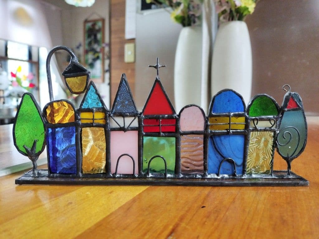 ステンドグラス◇カラフル街並み パネル◇ハンドメイト品 - メルカリ