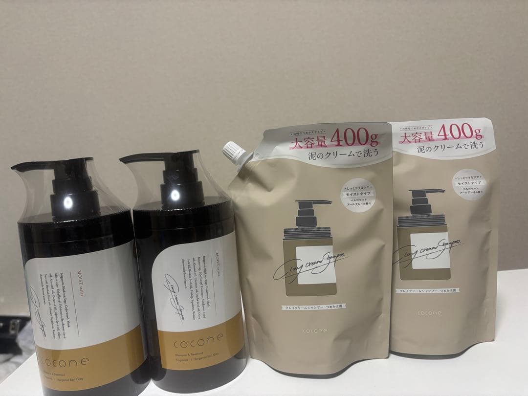 cocone クレイクリームシャンプー 本体2つ+詰め替え2個 計4個セット cocone ココネ シャンプー クレイクリーム 詰め替え 2袋 さらさら 400g