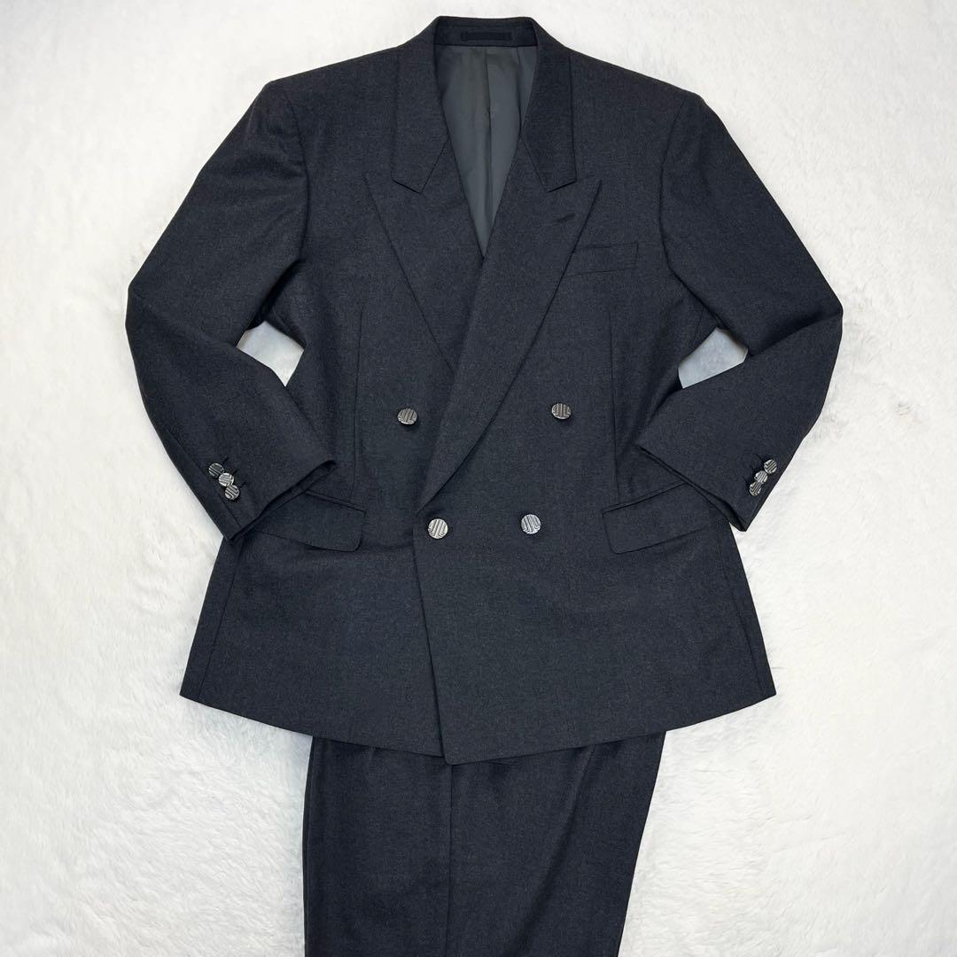 極希少 LANVIN ロゴ刻印 銀ボタン ダブル スーツ ロゴ裏地 大きい