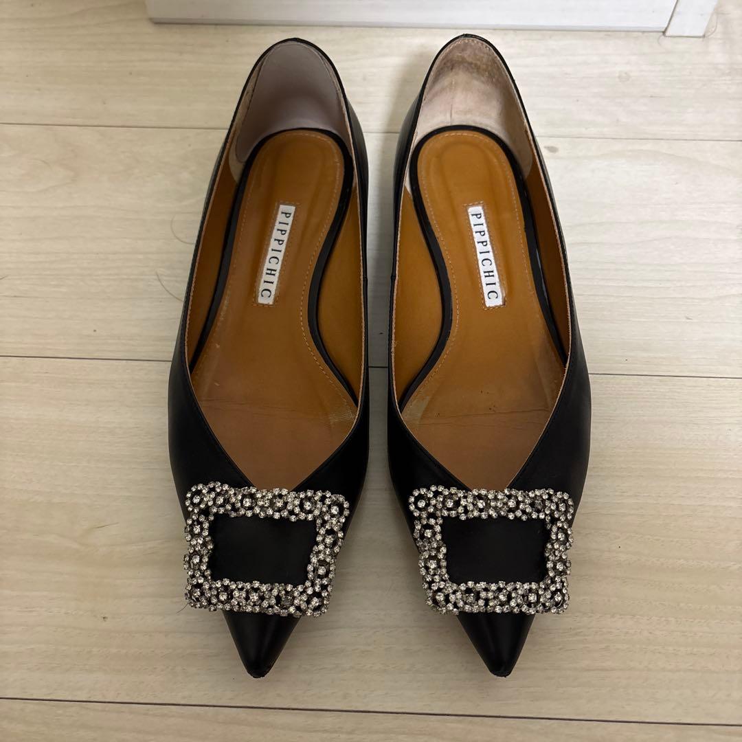 新品PIPPICHIC　ビジューフラットパンプス　37.5 24.5cm