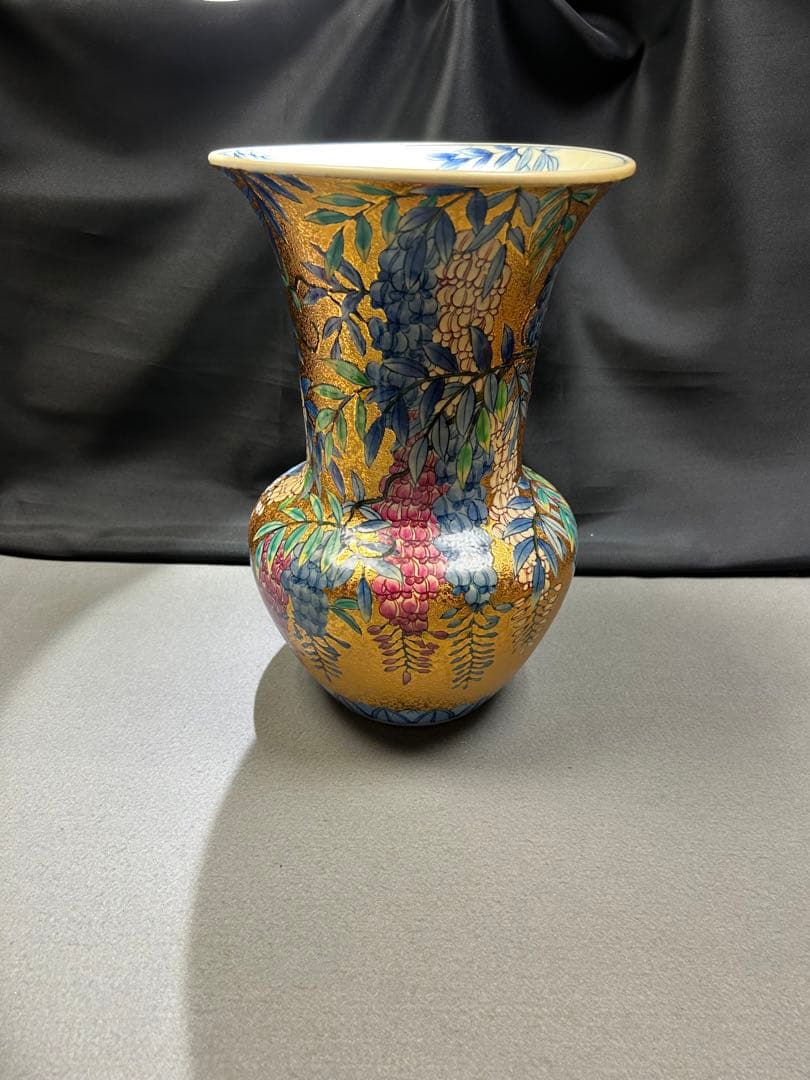 喜多川参天 肥前有田焼 有田焼喜 金彩藤絵花瓶 花入 陶器 フラワー