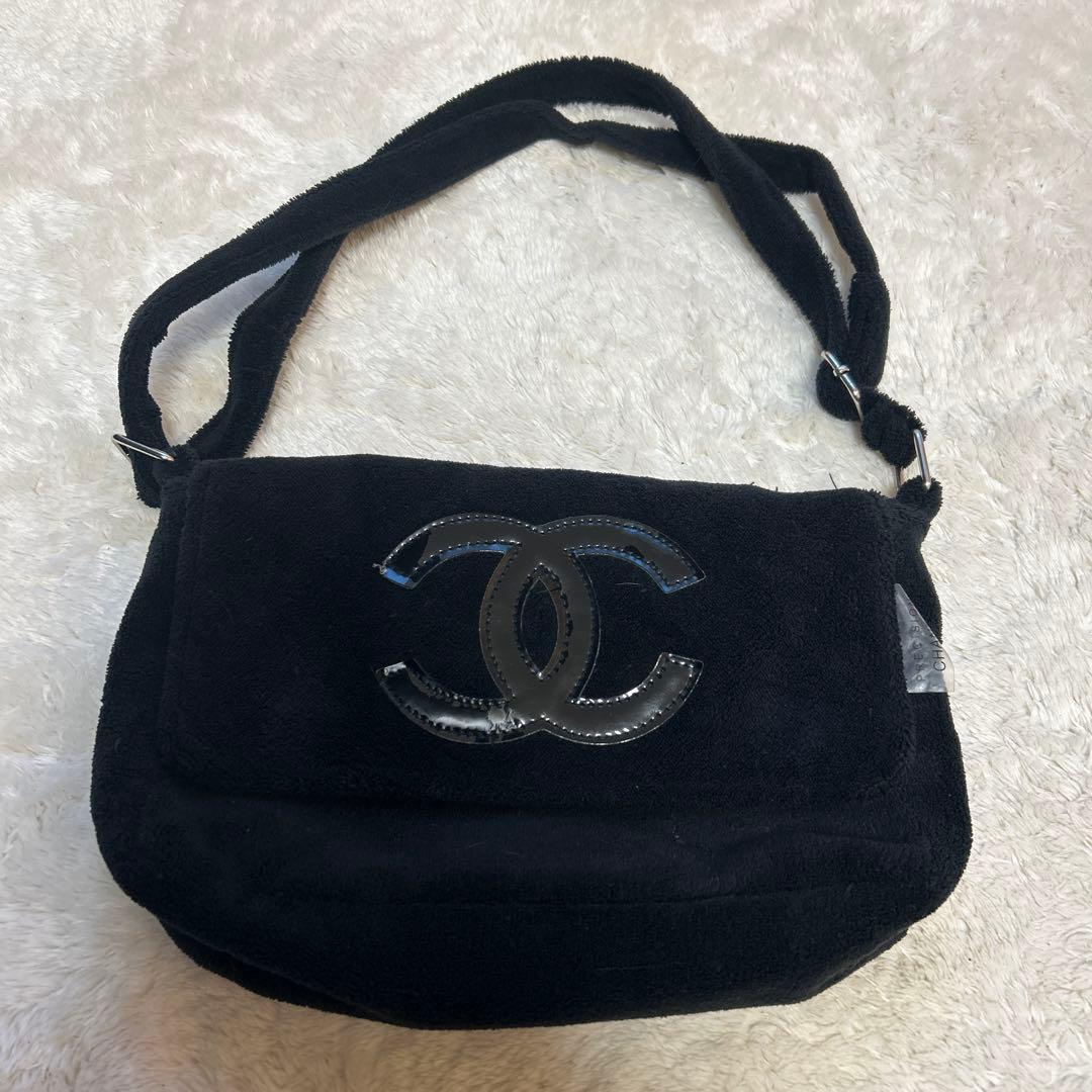 CHANEL ブラックショルダーバッグ CAMBON シャネル ショルダーバッグ カンボンライン ブラック ピンク