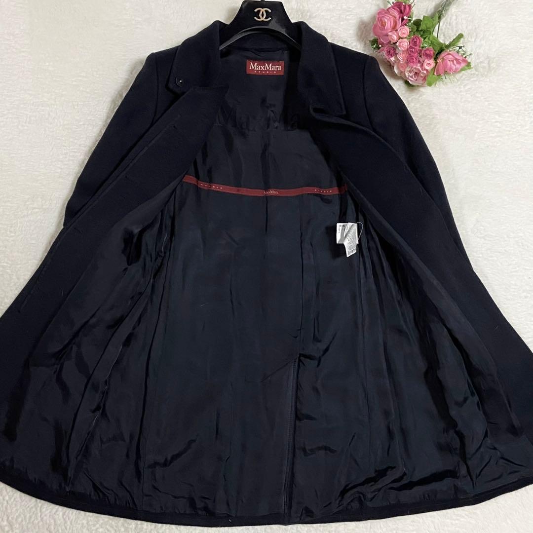 美品○ MaxMara マックスマーラ ロングコート ウール ネイビー 40