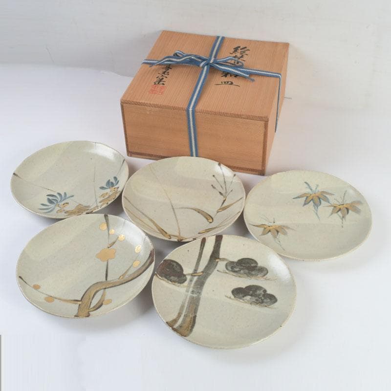 和食器　茶懐石　幸兵衛窯　絵変和皿　銘々皿　五客　共箱　N　9419 和食器 茶懐石 幸兵衛窯 絵変和皿 銘々皿 五客 共箱