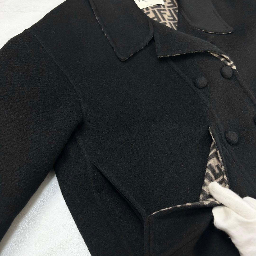 極美品 フェンディ ダブルフェイス ショートコート ウール ズッカ 黒