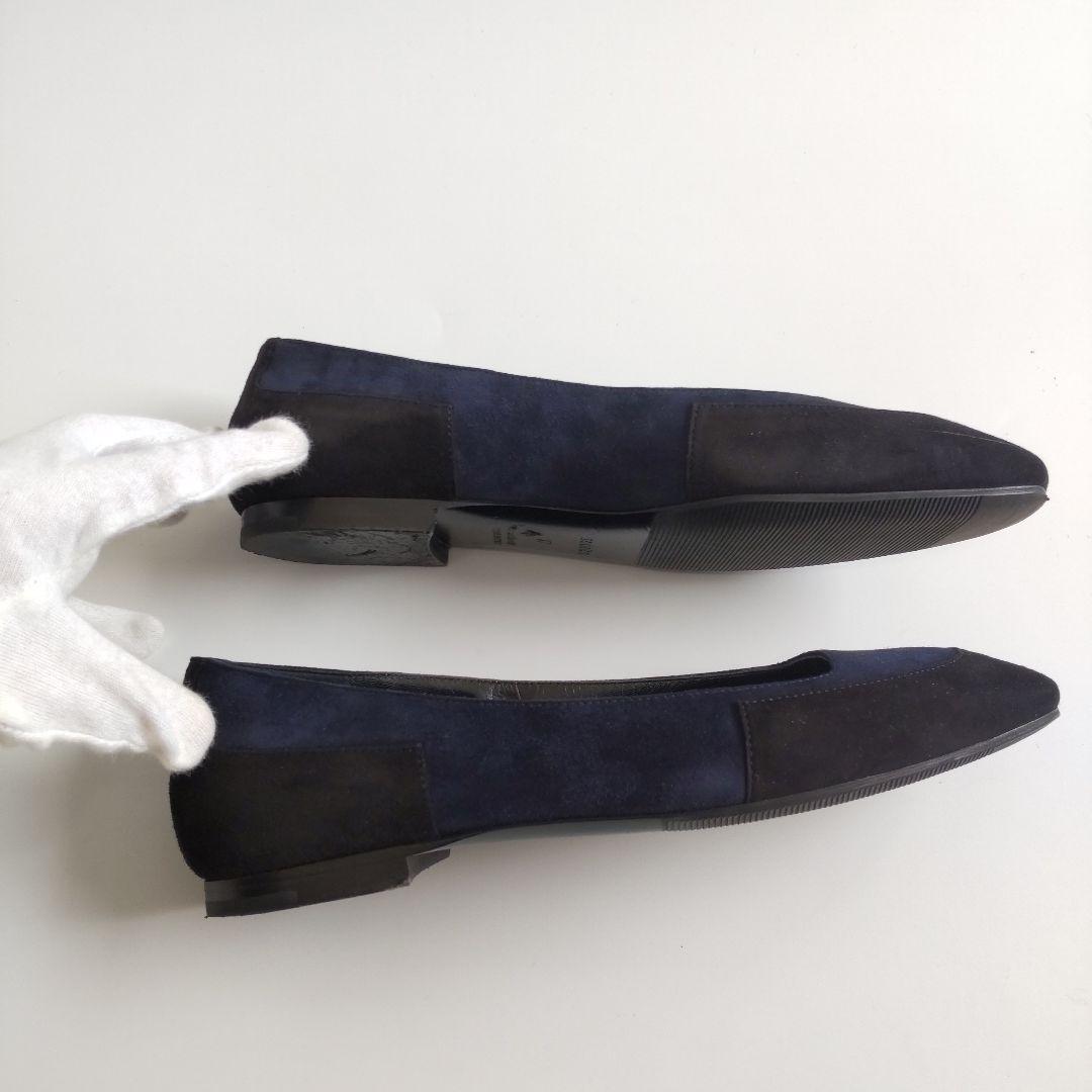 美品 エルメス スエード ラウンドトゥ フラット パンプス バイカラー