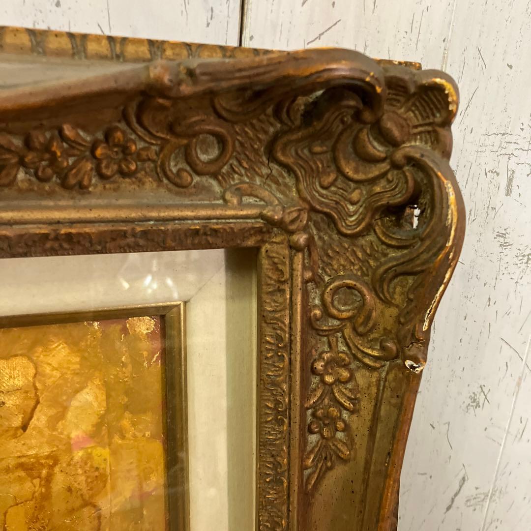 油絵 能面 能楽 黒川能 日本絵 武田靖夫画 伝統芸能 金背景 絵画