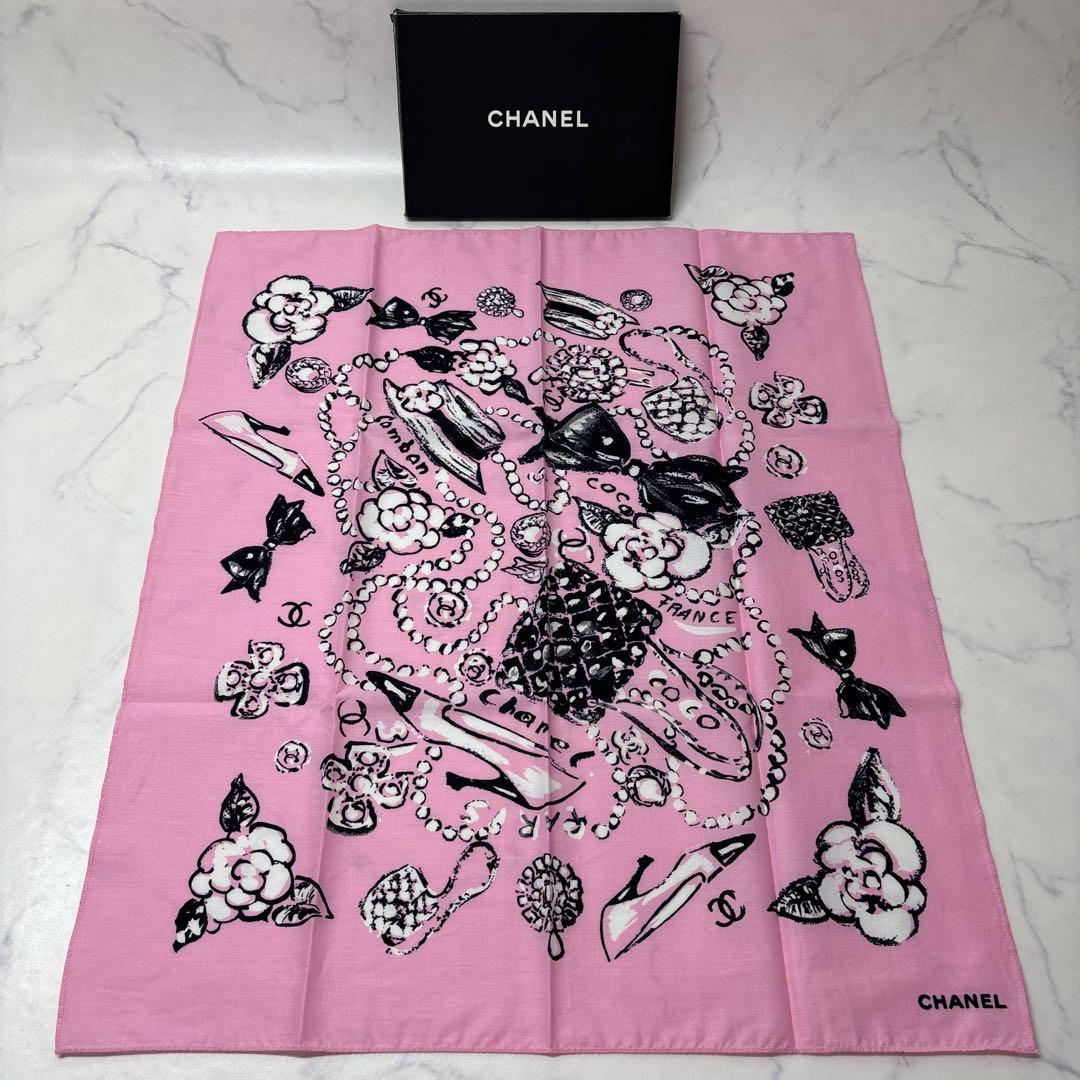 0909 シャネル ハンカチ カメリア ピンク コットン ヴィンテージ 未