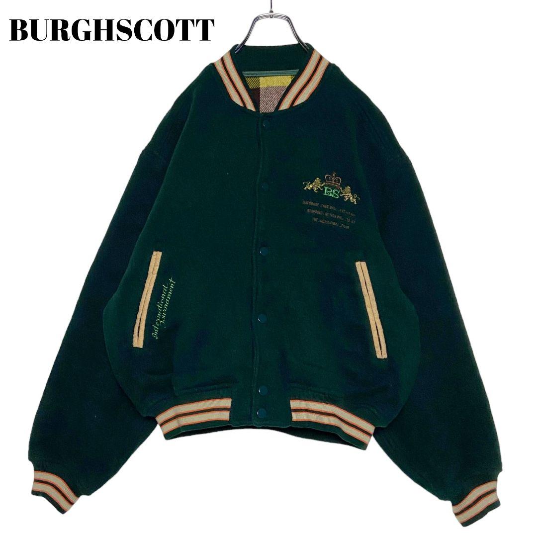 90s古着 ウールスタジャン 緑 XL 刺繍 バーシティジャケット ブルゾン